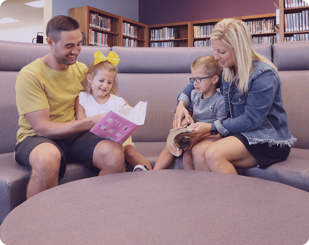 library patron counter - family reading together