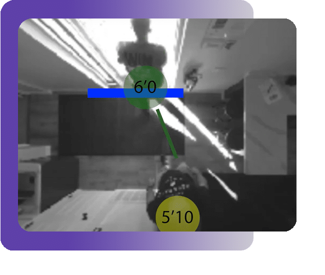 a people counting sensors view of a person walking through a door with a bubble noting his height